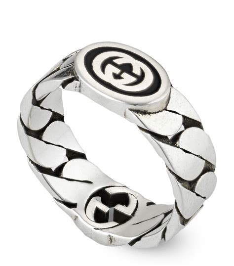 gucci wide band with interlocking g motif|Gucci Silver Rings .